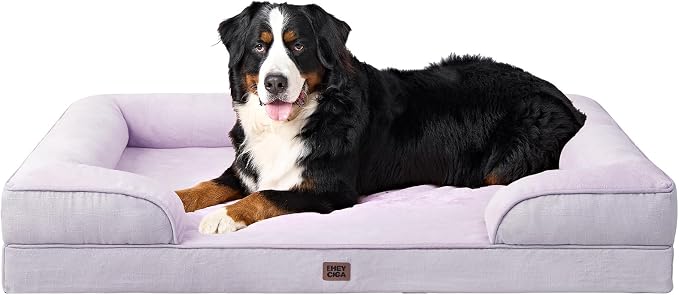 EHEYCIGA Orthopedic XXL Dog Bed, Waterproof Washable XL Big Pet Bed 52" | Non-Slip Bottom and Egg-Crate Memory Foam Extra Large Pet Couch Bed with Washable Removable Cover, Lilac