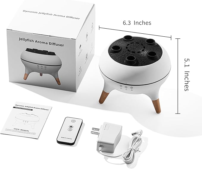 Jellyfish Essential Oil Diffuser, 250ml Aroma Diffuser Humidifier with Remote Control, 7-Color LED Lights, 4/8H Timer, Sound Activated Mist Ring Mode, Cool Mist Diffuser for Bedroom, Desk, Office