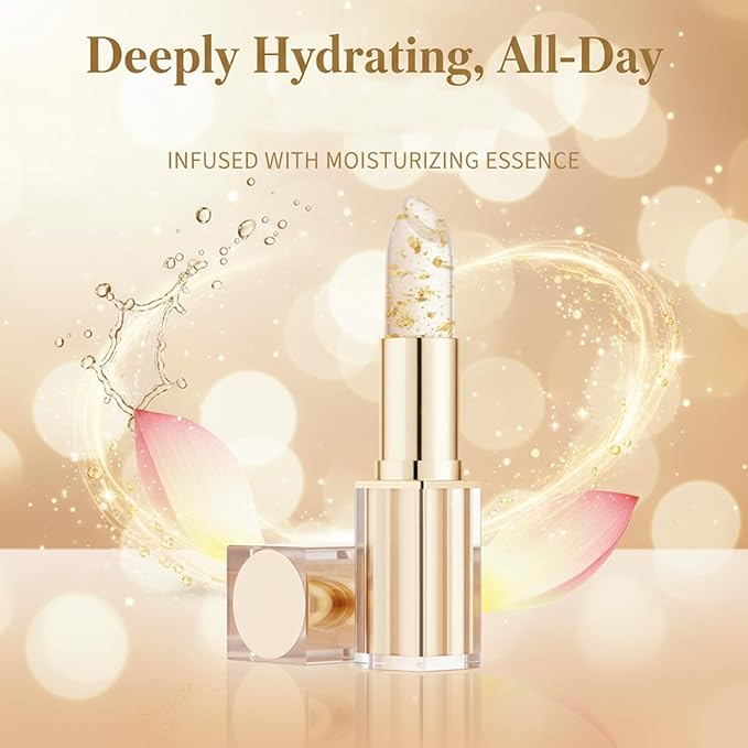 Color-Changing Lipstick, Gold Crystal pH Color-Changing Lipstick, Long-Lasting Hydration, Suitable for All Skin Types (2pcs)