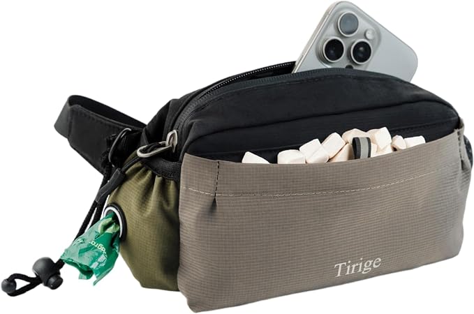 Dog Treat Pouch for Training, Magnetic Closure, Pull-Out Lining | 1.5-cup front pocket, large-phone storage, poop bag dispenser, used-bag loop, and 10-50 in strap for waist or crossbody wear