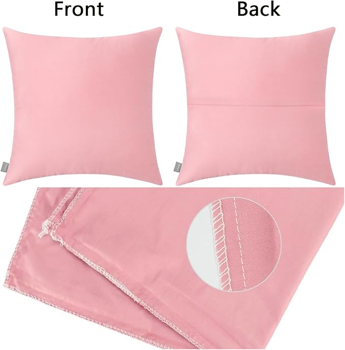 Thmyo 4-Pack 100% Cotton Comfortable Solid Decorative Throw Pillow Case Square Cushion Cover Pillowcase Sublimation Blank Pillow Covers DIY Throw Pillowcase for Sofa(18x18inch/45x45cm,Pink 2)