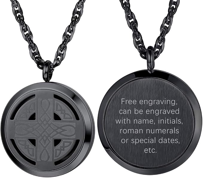 PROSTEEL Personalized Customize Celtic Knot Cross Diffuser Black Necklace,Aromatherapy Locket,Stainless Steel Essential Oil Diffuser,Essential Oil Necklace,Women Jewelry