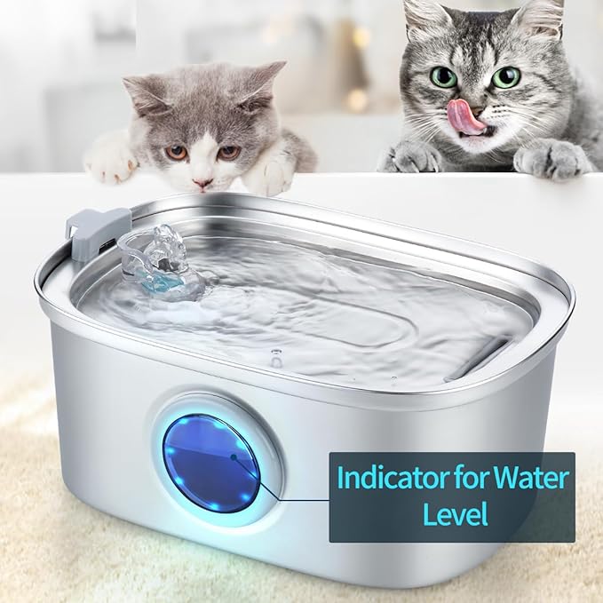 Stainless Steel Cat Water Fountain - 3.2L/108oz Cat Drinking Fountain | Quiet Cat Fountain for Indoor Cats and Small Dogs, Automatic Pet Water Dispenser Keeps Fresh Water, 3 Filters