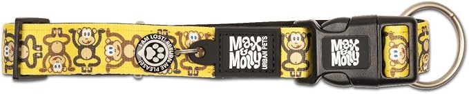 Max & Molly Urban Pets Fashion Smart ID Dog Collar, Anti-Fade, Adjustable Sizing w/Pet Profile Smart ID QR-Tag, Waterproof & Machine Washable, Monkey Maniac, Extra Small (Neck Size 9-14")