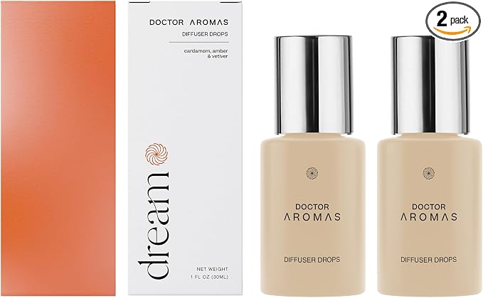 Doctor Aromas Premium Therapeutic Essential Oils Fragrance Scents Bottles Refills – Organic Aroma, Safe for Diffusers, Aromatherapy – Cardamom, Amber & Vetiver – 1 OZ (Dream, 2-Pack)