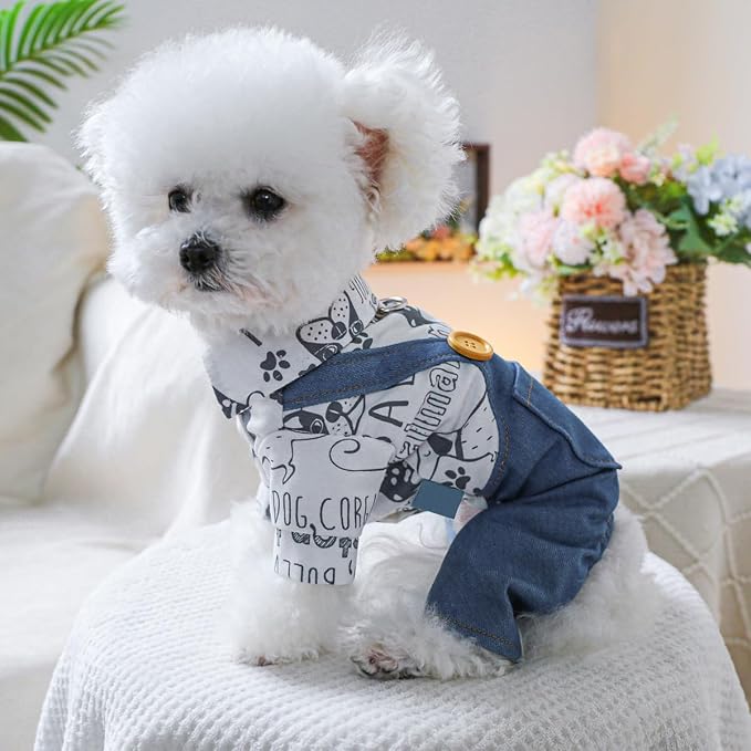 Dog Stylish Overalls Comfortable Puppy One Piece Outfits Summer Bib Overalls for Small Dogs Cute Pet Jumpsuit Onesie Chihuahua Yorkies Birthday Holiday Clothes Costume