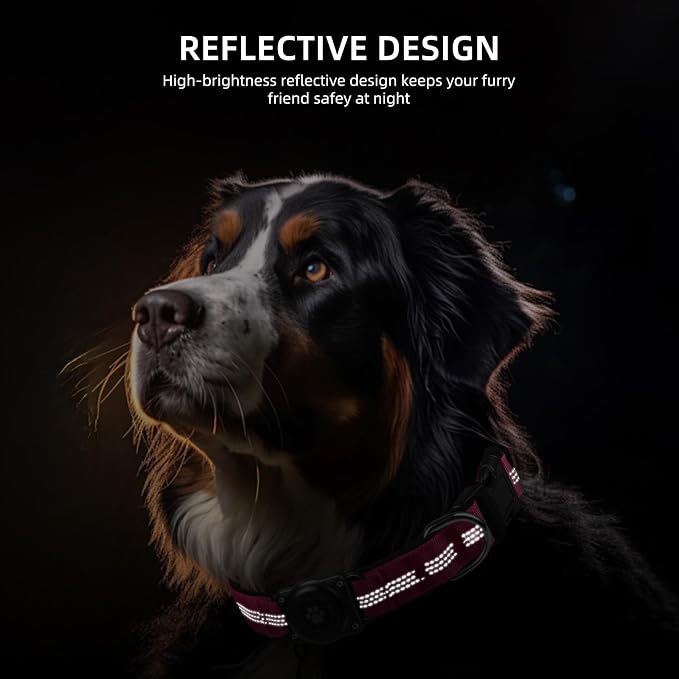 Upgrade Dog Collar with AirTag Holder, IP68 Waterproof, Hot Pink, M | Built-in Water Resistant AirTag holder, 1000D Nylon, Reflective Stitching for Night Visibility, Soft padding for Comfort