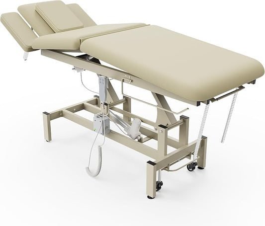 Professional Electric Massage Table, 2 Motors Hydraulic Electric Lift Adjustable Waist and Height Lifting Functions for Treatment/Physical Therapy/Spinal Massage/Facial Spa/Waxing - Beige Gray