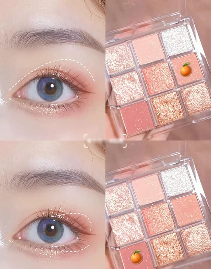 Kayswang 9 colors glitter eyeshadow palette makeup palette matte high pigment color cream texture natural eye shadow powder eye shadow palette in autumn and winter long lasting (gold+purple)