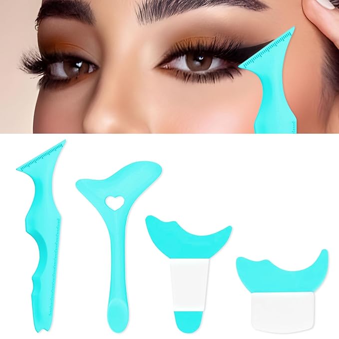 4Pcs Eyeliner Stencils, Silicone Winged Tip, Multifunctional Mascara Shield for Eyeshadow and Eyelashes, Professional &Quick Cat Eye Makeup Tool for Beginners (Blue)
