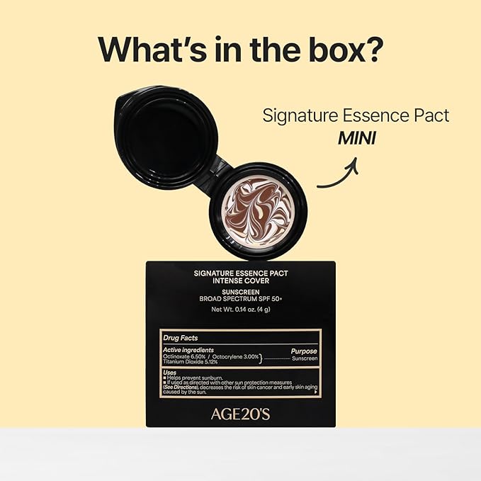 [MINI SIZE] AGE20'S Signature Essence Pact | 24W | Vegan Korean Cushion Foundation | Pack of 1 | Cream Foundation, Dewy & Glow Finish, Natural Coverage, SPF 50+ | 0.14 oz