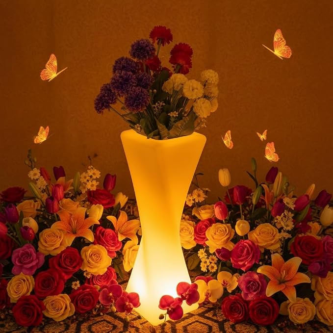 20 inch LED Vase Night Light with Remote, 16 Colors Rechargeable Vase | Dimmable RGB LED Lighted Vase, IP65 Waterproof Flower Pot Light, 4 Modes Mood Lamp for Living Room Balcony Yard Wedding Decor