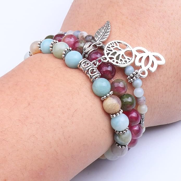 UEUC Tree of Life Yoga Healing Stone Bracelets,Multilayer Lotus Chakra Stone Reiki Bracelet Sets,Anxiety Crystal Natural Stone,for Women Stress Relief