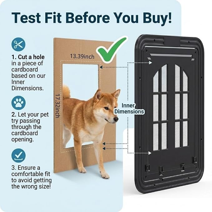 Large Dog Screen Door, 13 x 17 inches, Doggie Door for Screen Door, Magnetic Self-Closing Dog Cat Door with 4-Way Entry, Black (Large)