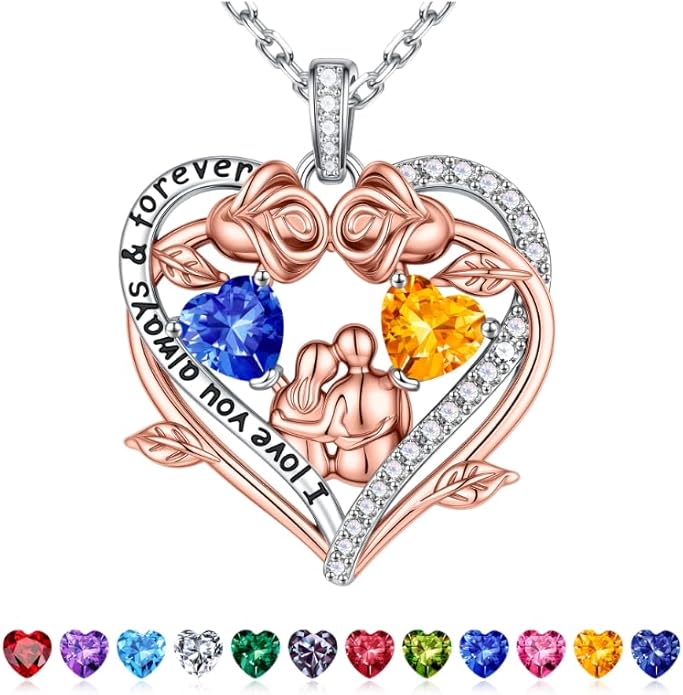 Iefil Valentines Gifts for Her Wife - 925 Sterling Silver Double Heart Birthstone Necklace, Anniversary Birthday Gifts for Women Wife Girlfriend