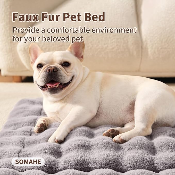 SOMAHE Plush Pet Bed Mat, Machine Washable, Medium 27x20 Dark Grey | Machine Washable + Non-Slip Paw Bottom: plush pet mat stays fluffy and steadier for large cats and small dogs.