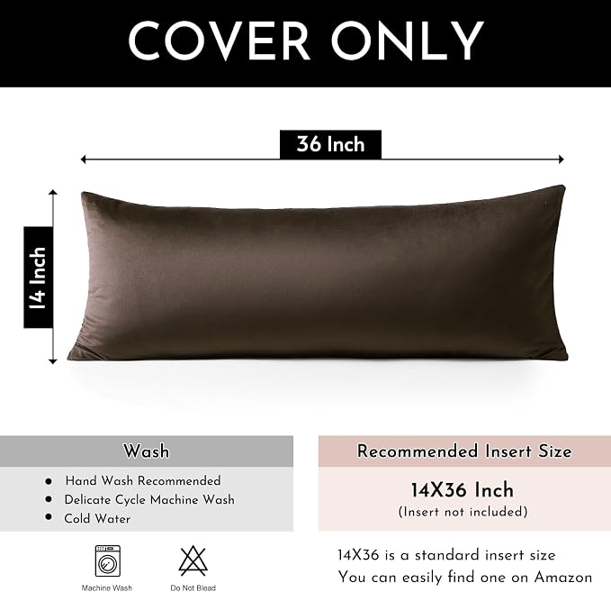 Artscope Luxury Velvet Lumbar Pillow Cover Super Soft Decorative Rectangle Pillowcases Soft Solid Cushion Cases for Couch Sofa Bedroom Car Decor 14x36 Inch Chocolate Brown