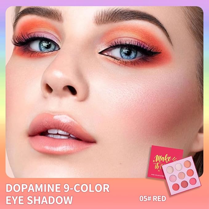 9-Color Pink Peach Eyeshadow Palette–High Pigment Matte Shimmer Glitter Eyeshadow Palette in Warm Coral & Rose Shades,Long-Lasting Waterproof, Blendable for Creative & Everyday Looks