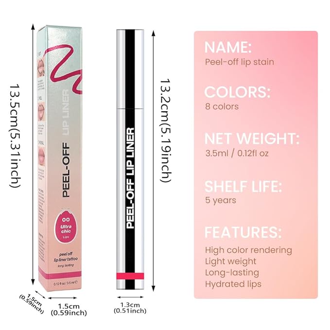 Delicate Pink Liquid Matte Lip Liner Stain Peel Off with Tweezer, Long Lasting, Waterproof Matte Lipstick Lip Gloss Tattoo for Women, Transfer-prof Lip Tint Makeup for All Skin Types 00#