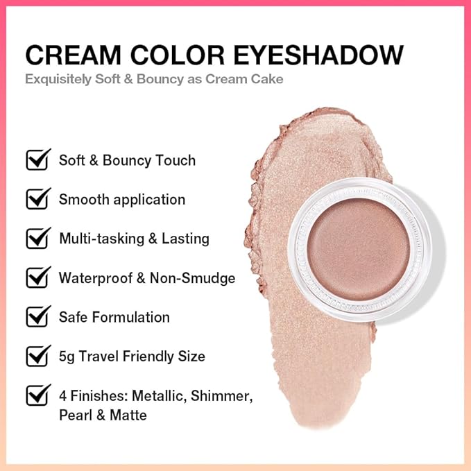 Kaely Single Cream Eyeshadow Pot, Sand Shimmer Eye Shadow for Older Women High Pigmented Waterproof, Natural Eyeshadow Palette Makeup Brightener, sombras en crema para ojos, Blendable, 25