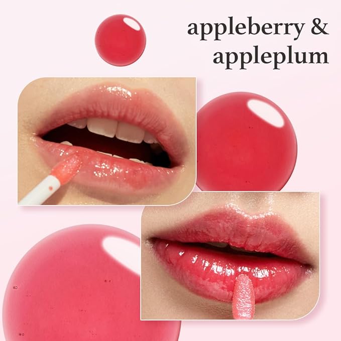 NOONI Korean Lip Oil Set - Appleberry & Appleplum | Long-Lasting, Moisturizing, Plumping, Revitalizing for Dry Lips, Waterproof, No Peel Off, Stocking Stuffers, 0.12 FL Oz x 2ea