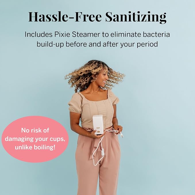 Pixie Menstrual Cup Collection - Inserts Like a Tampon™ - 2 Reusable Period Cups with Applicator, Sterilizer, Feminine Wash & Totes - All-in-One Easy Period Solution for Feminine Care