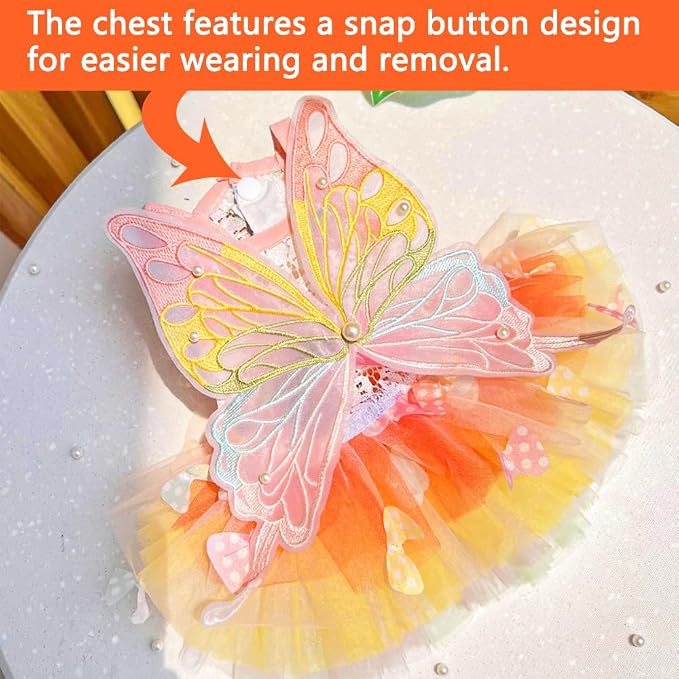 Dog Rainbow Butterfly Princess Dress Summer Thin,L | Cute Pet Cat Clothes For Yorkie Chihuahua Poodle Pomeranian French Bulldog Dachshund Teddy Dress Pet Supplies