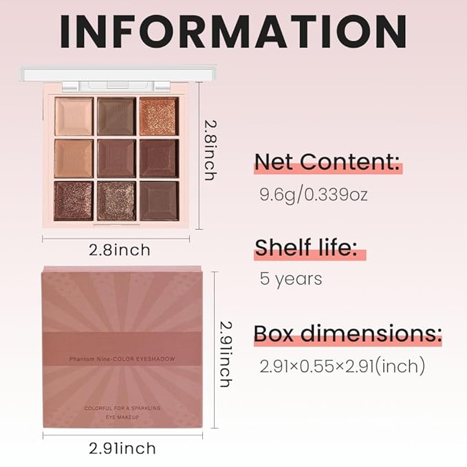 9 Colors Smoky Matte Shimmer Eyeshadow Palette for Women, Nude Rose Gold Light Medium Gray Wine Brown Purple, High Pigmented Primers Powder Palet de sombras de ojos (9 Colors-Nude Brown Gold)