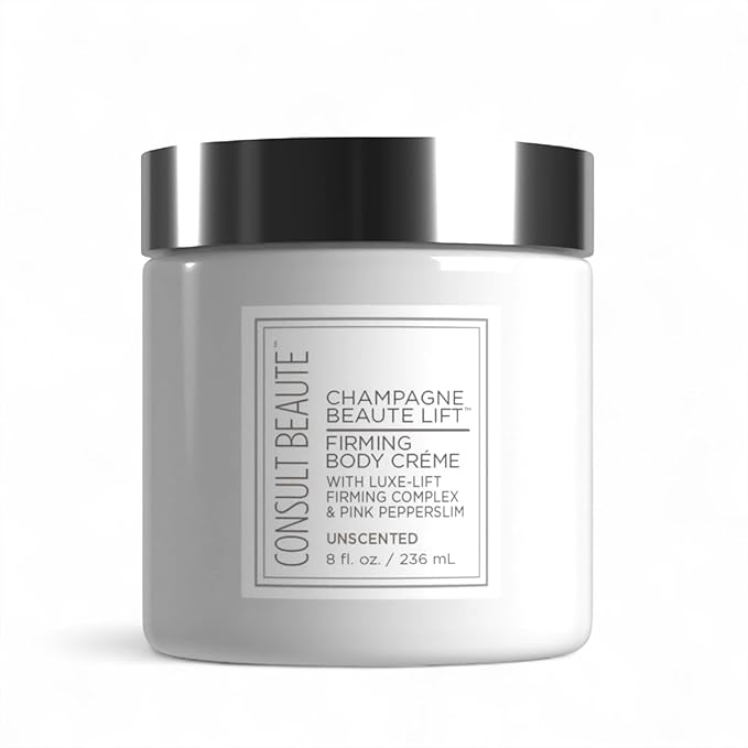 Consult Beaute Unscented Champagne Lift Hydrating Firming Body Cream with Pink Pepperslim, Moisturizer, Tightens Crepey Skin, Tones & Hydrates Dry Skin on Arms & Legs - 8 oz.