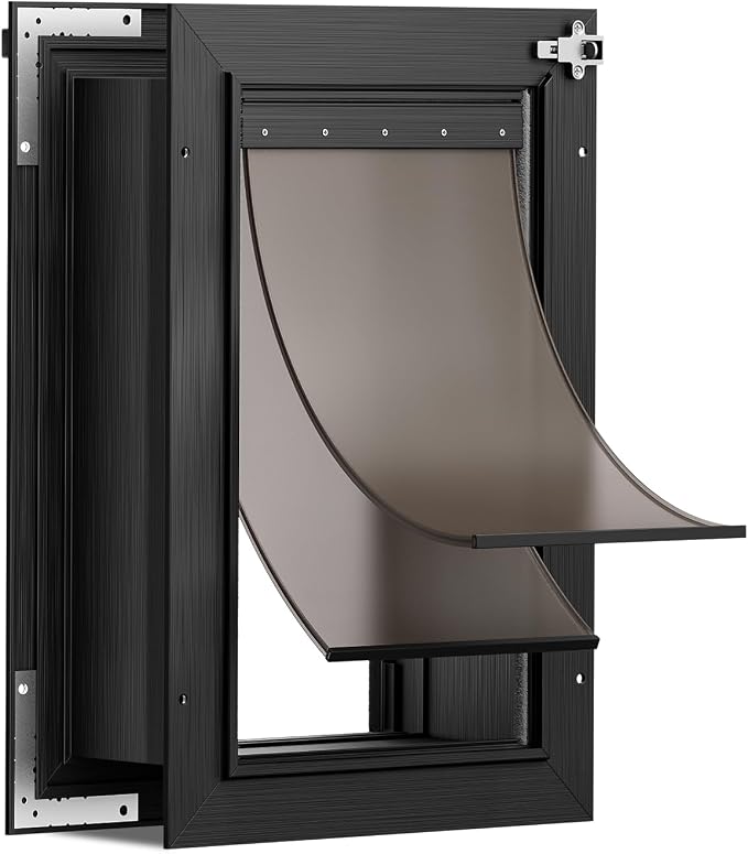 2-Flap Medium Dog Door for Wall, All Aluminum Doggy Door, Pets Up to 45 LB | Magnetic Seal, Energy Efficient, Wide Telescoping Tunnel for Walls, Durable Rust Resistant, Closing Panel, Safety Locks