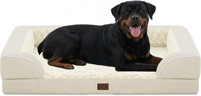 Orthopedic Washable Dog Bed for Extra Large Dogs, 48x30in, Beige | Orthopedic Foam Eases Joint Pressure, Bolsters Supports Head And Neck, Washable Pet Beds, Removable Cover, Non-Slip Bottom