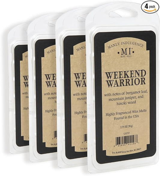 Manly Indulgence Weekend Warrior Scented Wax Melts, Wax Melt Warmer Cubes, Long Lasting Scented Wax Warmer Cubes, 4 Pack, 6 Cubes Each - Made in The USA
