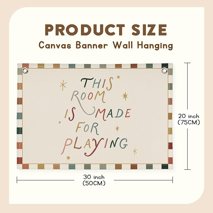 XYDEG Playroom Decor Canvas Banner, Boho Nursery This Room Is Made for Playing Flag Wall Decor, Playroom Wall Hanging Flag Decorations for Kids Boy Girl Nursery Toddler Room Bedroom, 30x20 Inch