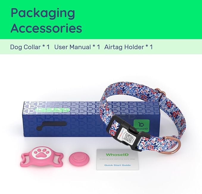 Airtag Dog Collar,with Waterproof airtag Holder，Original Stylish Cute Pattern Design.QR Code ID Buckle，Comfortable Soft Cotton for Small Medium Large Dogs