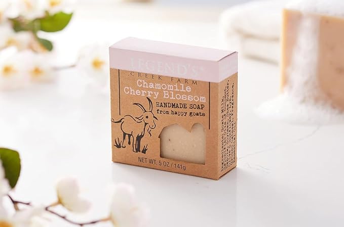 Legend's Creek Farm Goat Milk Soap - Cleansing Moisturizing Bar for Hands and Body - 5 Oz Creamy Lather, Nourishing, Gentle Natural Soap for Sensitive Skin (Chamomile Cherry Blossom, Pack of 5)