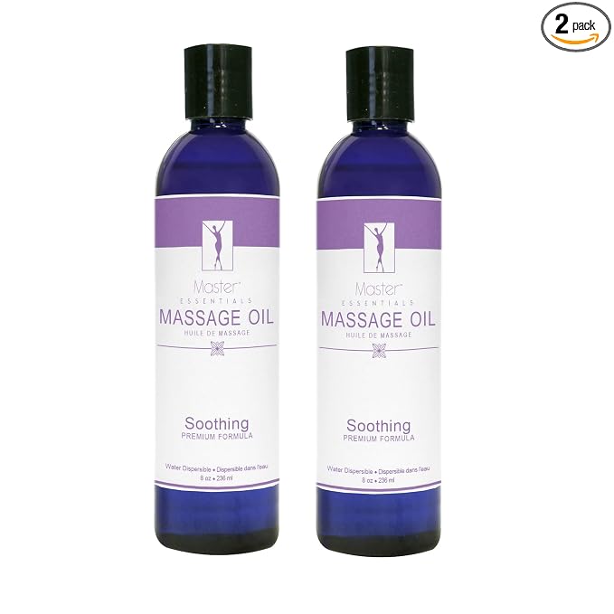 Master Massage Organic Massage Oil - 8 fl oz, Soothing Sense, Water-Soluble, Skin-Nourishing Formula for Relaxation, Ideal for Massage Therapy and Home Use, Pack of 2