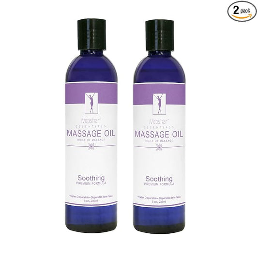 Master Massage Organic Massage Oil - 8 fl oz, Soothing Sense, Water-Soluble, Skin-Nourishing Formula for Relaxation, Ideal for Massage Therapy and Home Use, Pack of 2