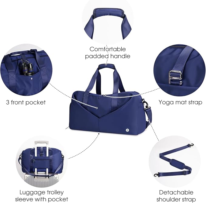 Ceneda 20" Gym Bag for Women with Wet Pocket & Shoe Compartment, Lightweight Duffel Waterproof Carry On Duffle for Travel, Yoga, Overnight (Navy Blue)