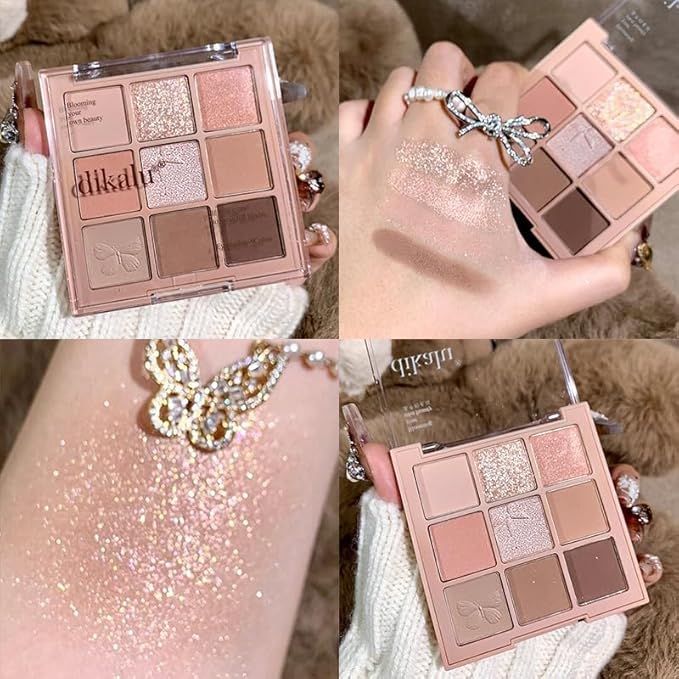 Kayswang 9 Colors Glitter Eyeshadow Makeup Palette, Eye Shadow Powder，Matte High Pigmented Colorful,Creamy Texture, Long LastingEyeshadow Powder Cosmetics,Natural Waterproof (24#)