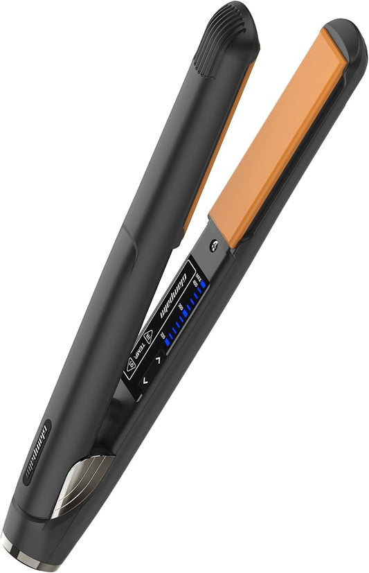 GLAMPALM Hair Straightener 1" Ceramic Flat Iron with Vibrating Plates, Korea's No.1 Professional Salon Tool with 3D Swivel Cord & Dual Voltage, 11 Heat Settings(140°–450°), 25s Fast Heat-Up (GP225)