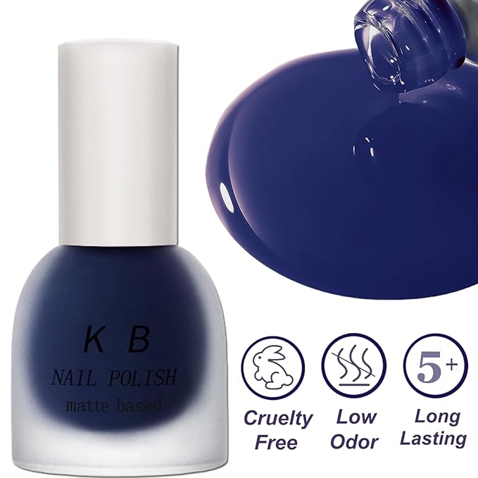 Matte Blue Nail Polish Quick Dry, Vegan Non Toxic Air Dry Nail Color for Women Girls, Royal Navy Blue Matte Finish