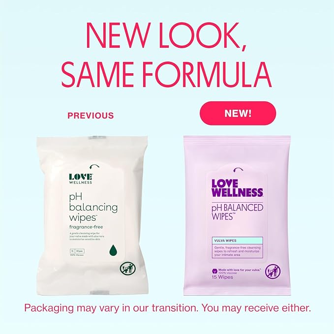 Love Wellness pH Balanced Wipes for Women | Feminine Hygiene for Cleansing with Aloe Vera | Fragrance-Free Intimate Health | Moisturizing, Soothing & Calming for Sensitive Skin | Travel Size | 3-Pack