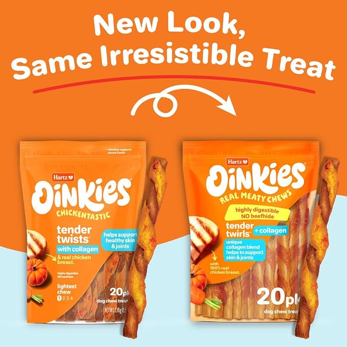 Oinkies Tender Twirls + Collagen Rawhide‑Free Dog Chews, 20 Count