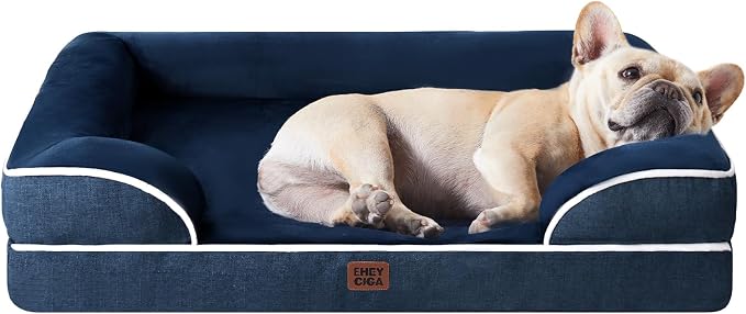 EHEYCIGA Orthopedic Dog Bed Medium Size Dog, Waterproof Washable Pet Beds | Non-Slip Bottom and Egg-Crate Memory Foam Dog Couch Bed with Washable Removable Cover, Navy