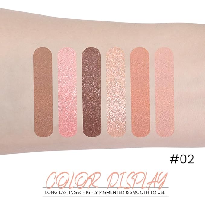 Six-Color Eyeshadow Makeup Palette, Cocoa RoseGold DarkBrown ChampagneGold Orange Nude Eyeshadows, Blendable Matte and Shimmer, Long-Lasting -Waterproof-Cruelty-Free With Built-In Mirror - 02#