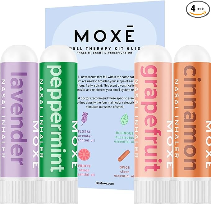MOXE Scent Training Kit, Made in USA, Scent Diversification, 4 Essential Oil Fragrances, Olfactory Regeneration, Olfactory Expansion, Natural Therapy for Anosmia, Guidebook & Log, Phase 2