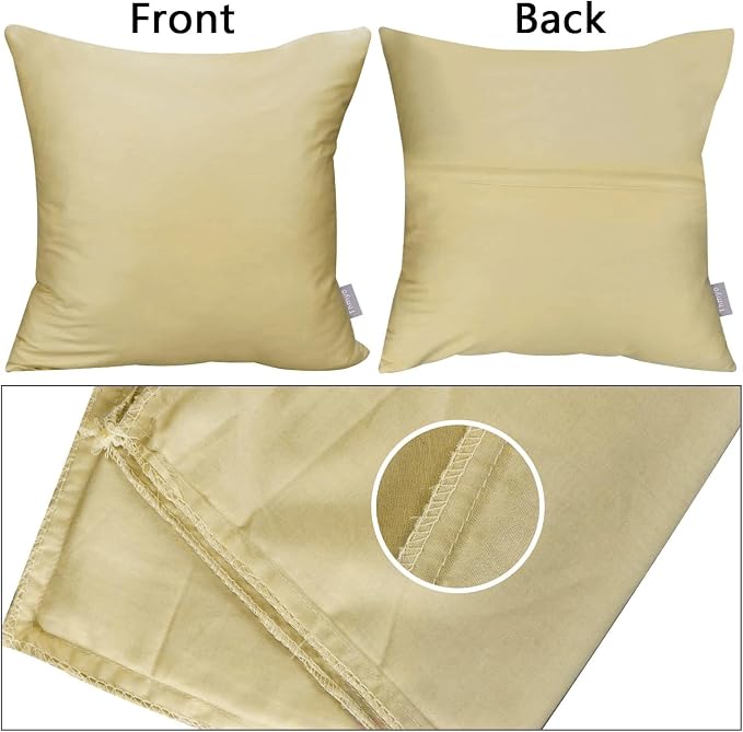 4-Pack 100% Cotton Comfortable Solid Decorative Throw Pillow Case,Thmyo Square Cushion Cover Pillowcase Sublimation Blank Pillow Covers DIY Throw Pillowcase for Sofa Bedroom(20x20 inch/ 50x50cm,Khaki)