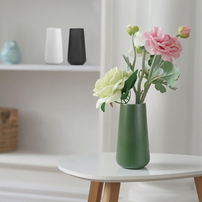 Alpinegreen Ceramic Vase, GUKJOB Small Cute Flower Vase for Pampas Grass, Home, Living Room, Dining Table, Farmhouse, Office Decor, Bedroom, Table, and Kitchen Shelf (Alpinegreen)