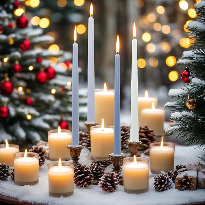Blue Taper Candles Sea Salt Scented Taper Candle 10 inch Long Gradient Color Candles Smokeless Candle Sticks for Wedding Dinner Home Decor- 4 Pack