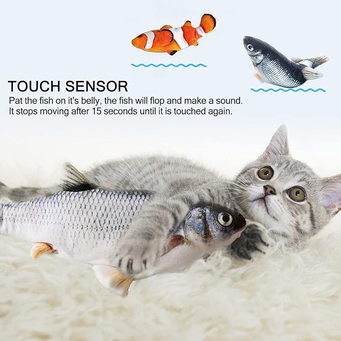 Interactive Cat Toys Flopping Fish with Catnip, Motion Activated Cat Toy